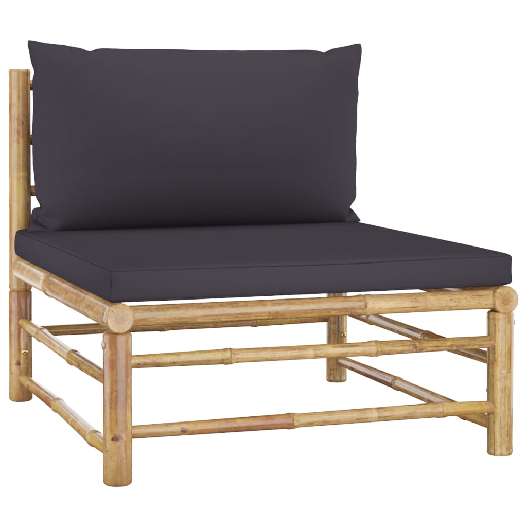 Salon de jardin 3 pcs avec coussins gris foncé bambou