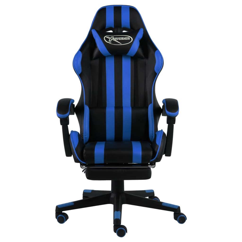 Fauteuil de jeux vidéo avec repose-pied Noir et bleu Similicuir