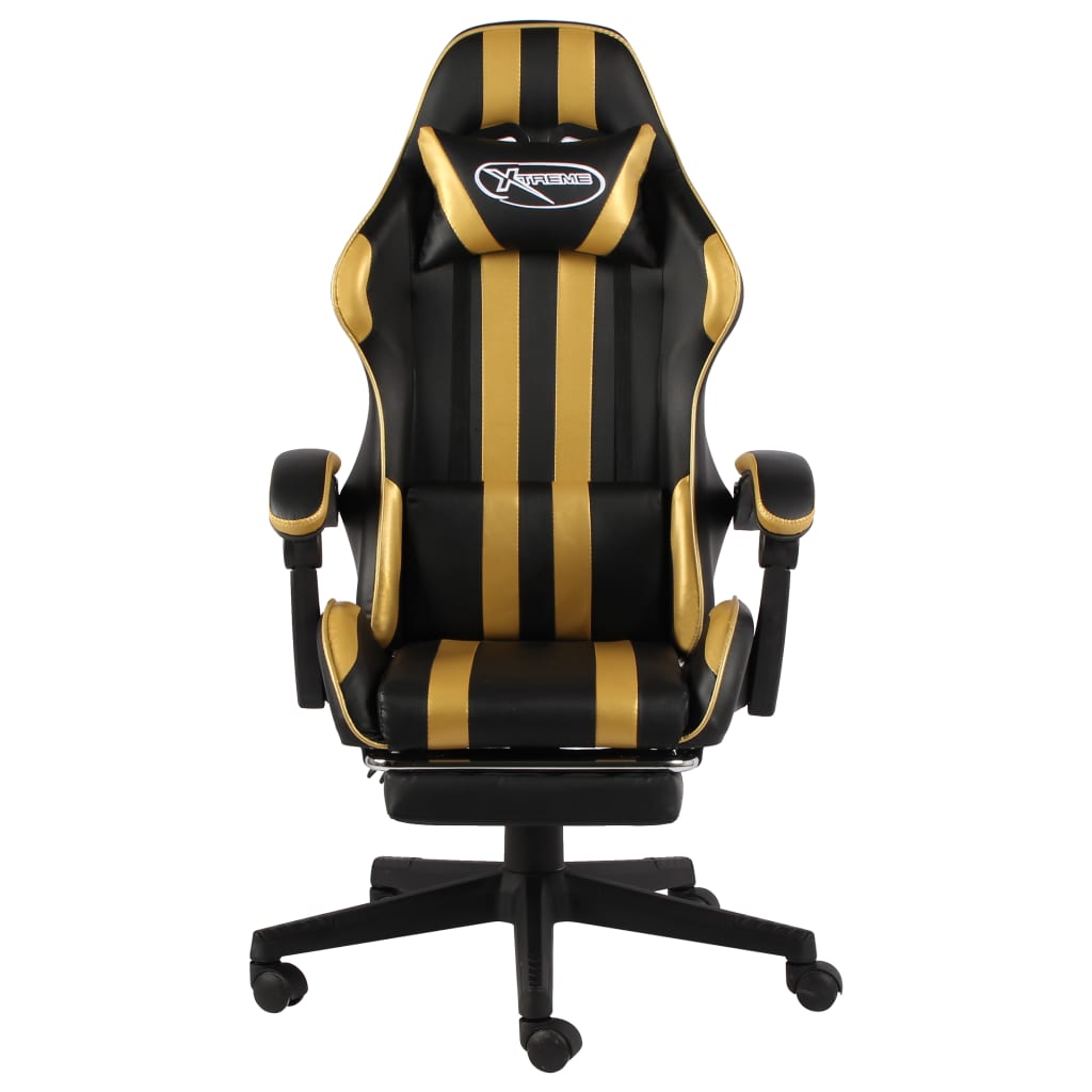 Fauteuil de jeux vidéo avec repose-pied Noir et doré Similicuir
