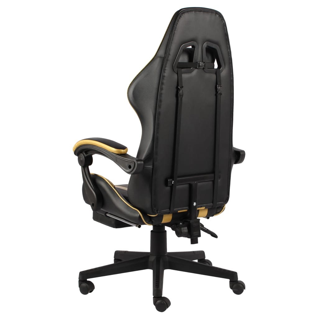 Fauteuil de jeux vidéo avec repose-pied Noir et doré Similicuir