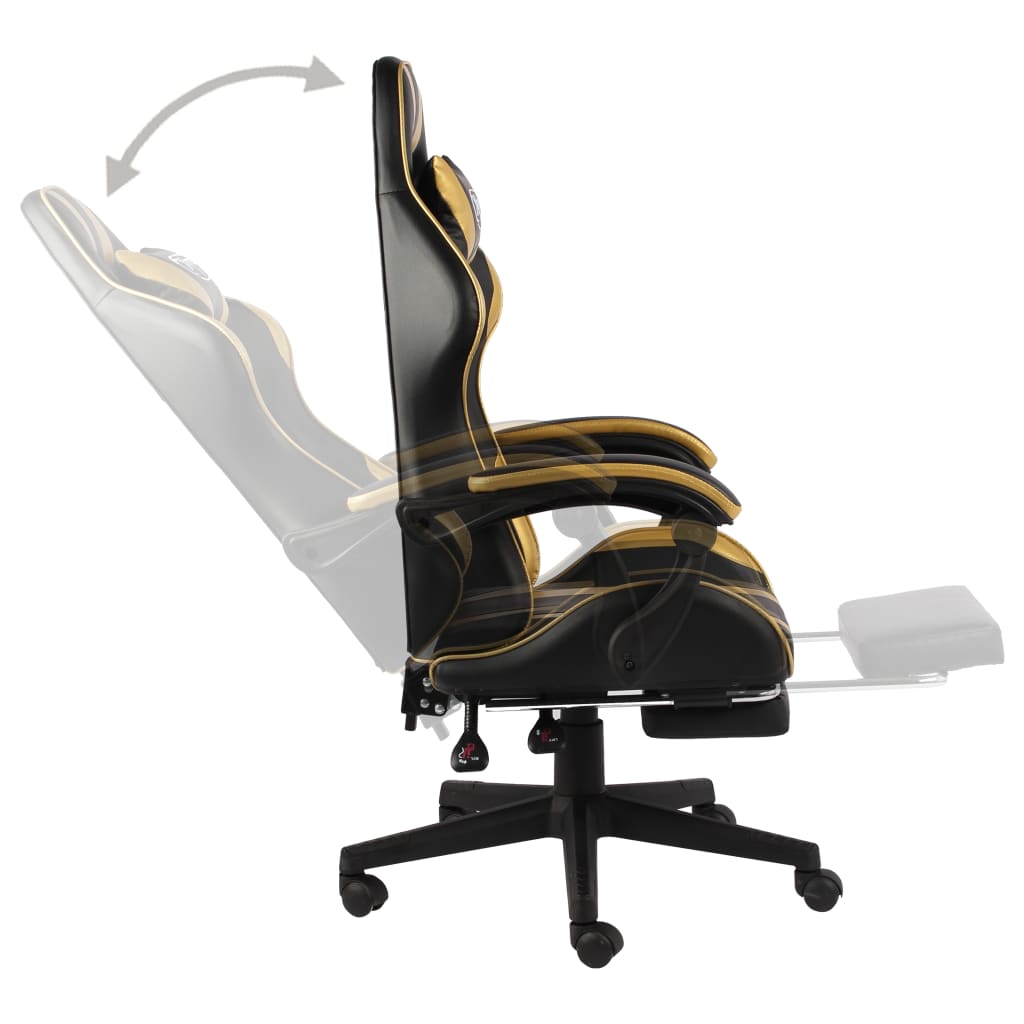 Fauteuil de jeux vidéo avec repose-pied Noir et doré Similicuir