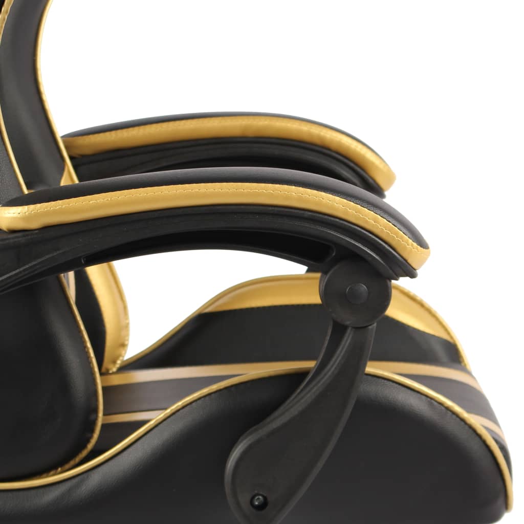 Fauteuil de jeux vidéo avec repose-pied Noir et doré Similicuir