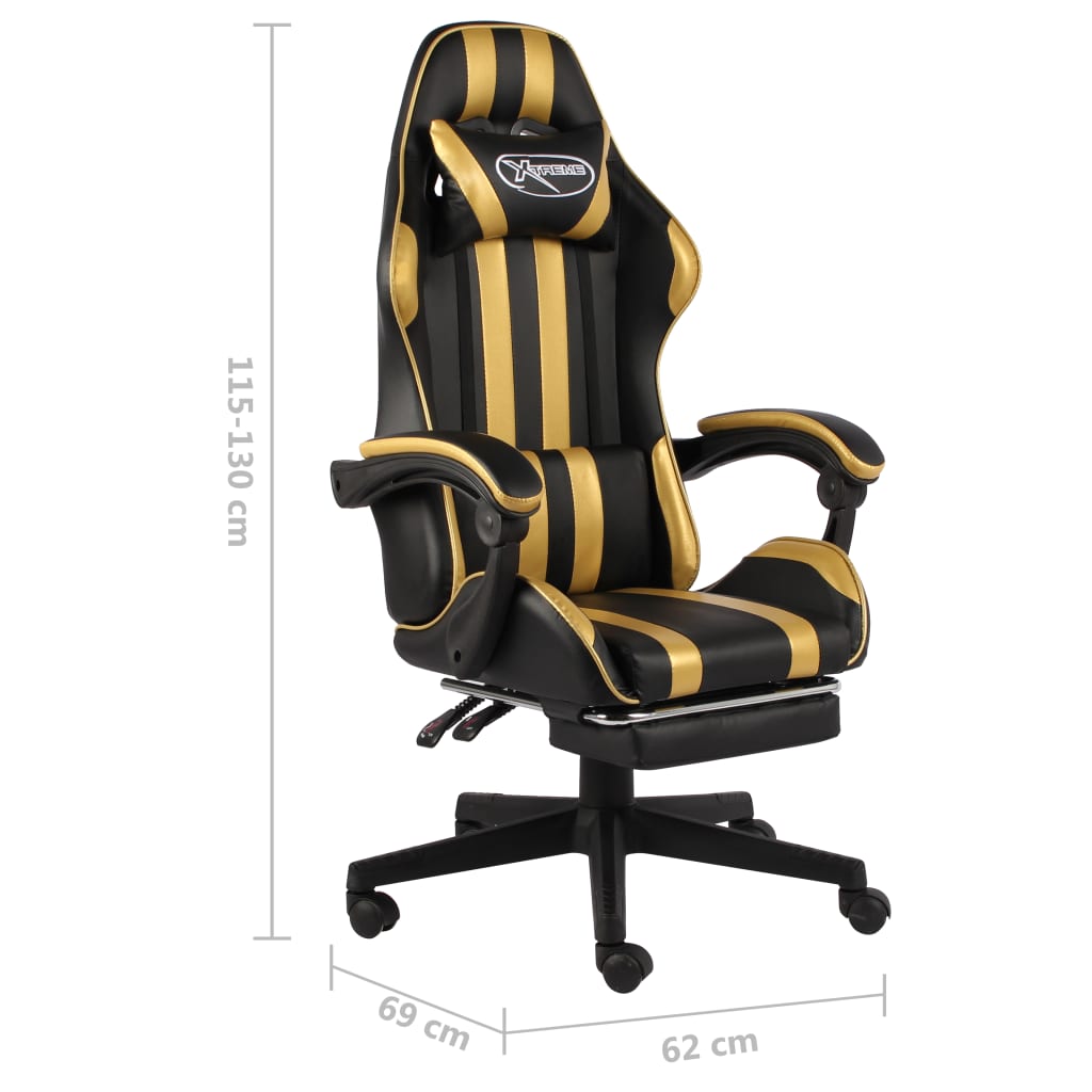 Fauteuil de jeux vidéo avec repose-pied Noir et doré Similicuir