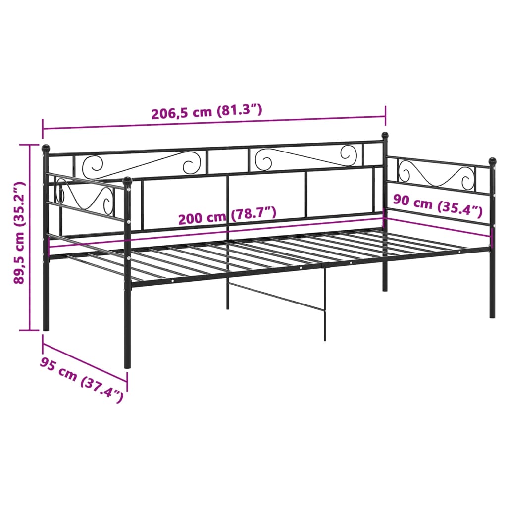 Cadre de canapé-lit sans matelas noir métal 90x200 cm - XIOS