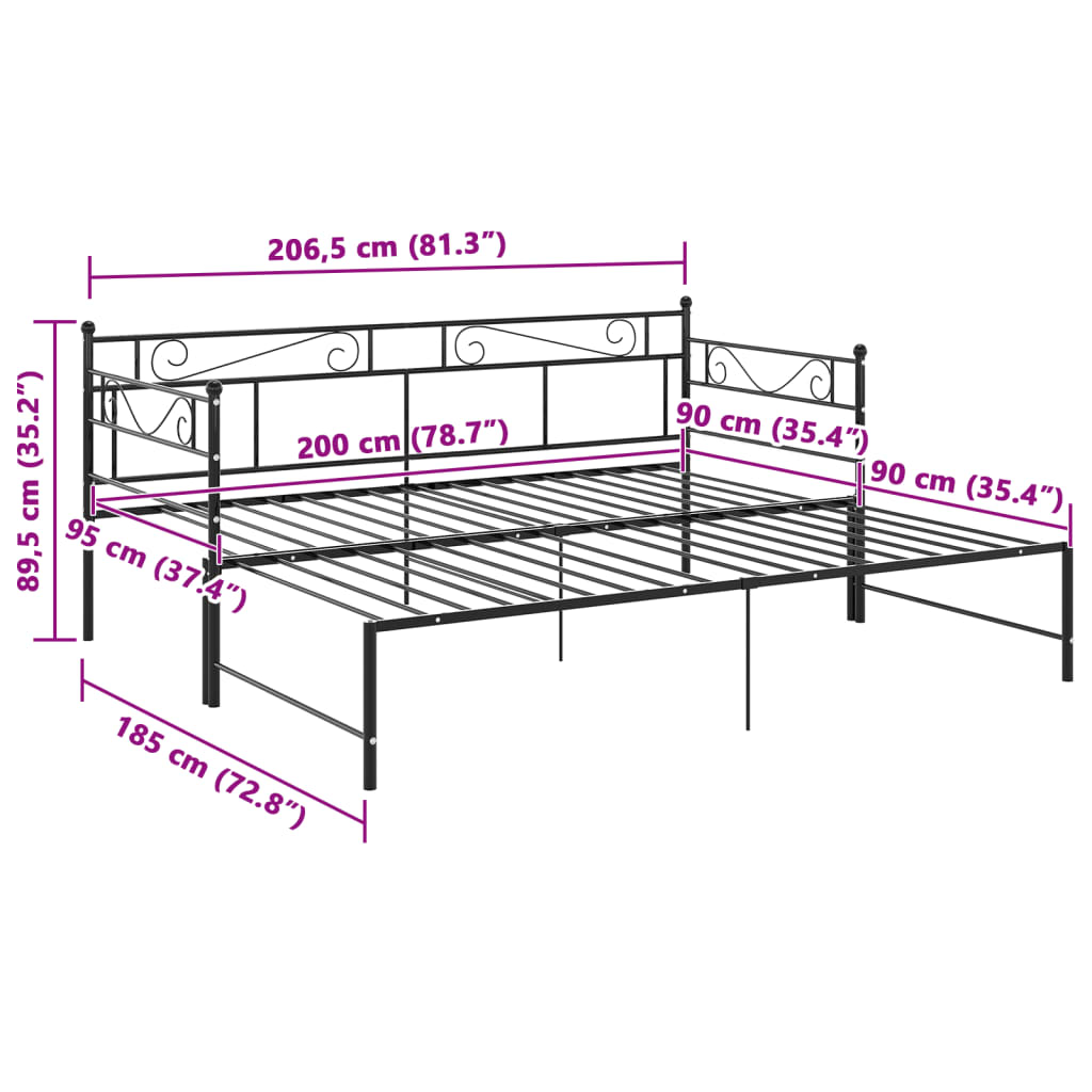 Cadre de canapé-lit extensible sans matelas Noir Métal 90x200cm - XIOS
