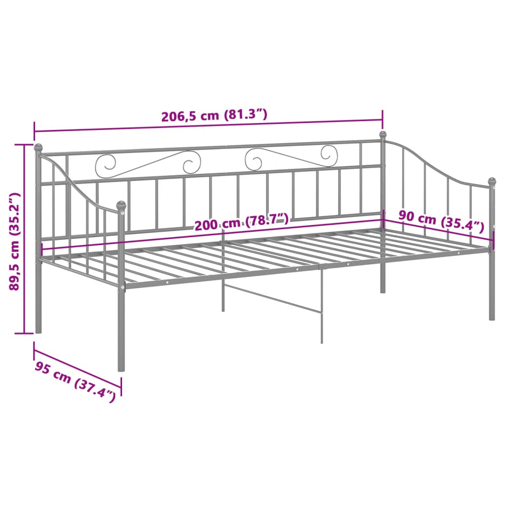 Cadre de canapé-lit sans matelas gris métal 90x200 cm - XIOS