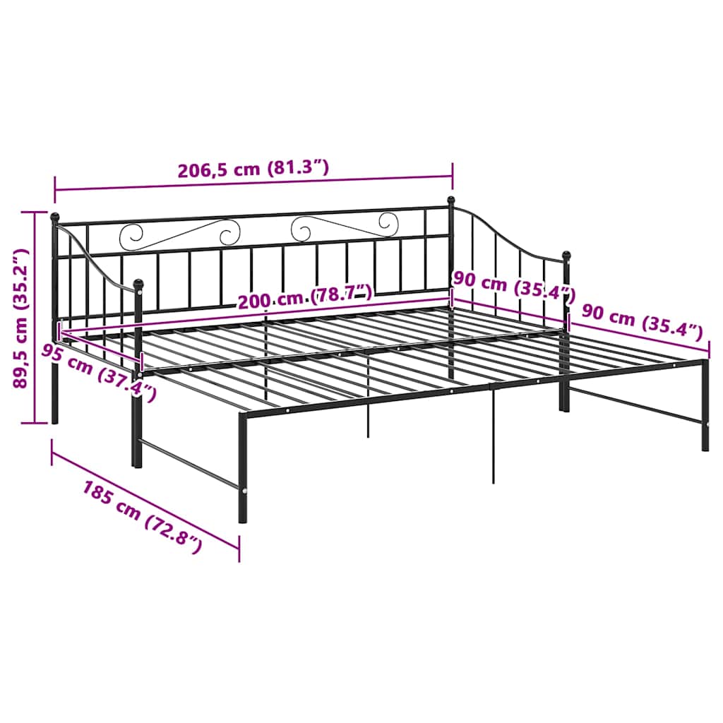 Cadre de canapé-lit extensible sans matelas Noir Métal 90x200cm - XIOS