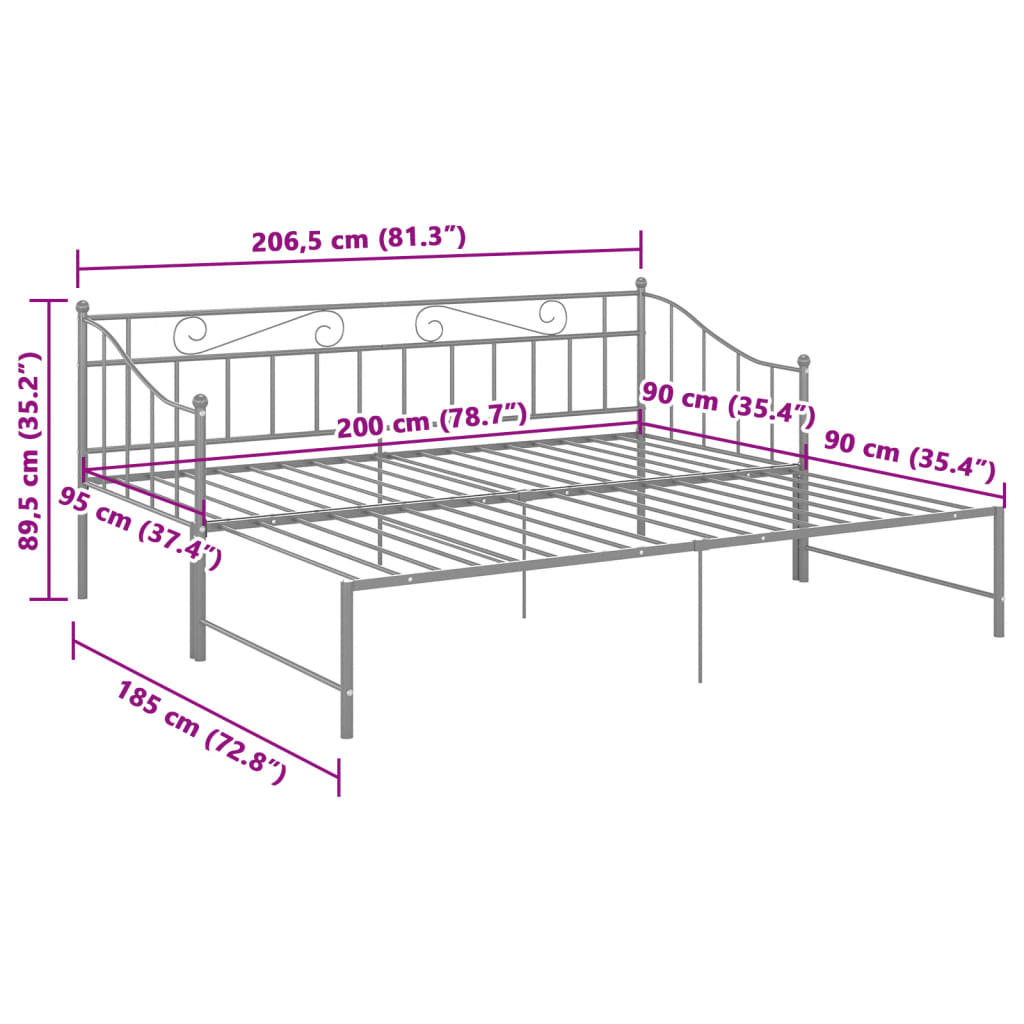 Cadre de canapé-lit extensible sans matelas gris métal 90x200cm - XIOS