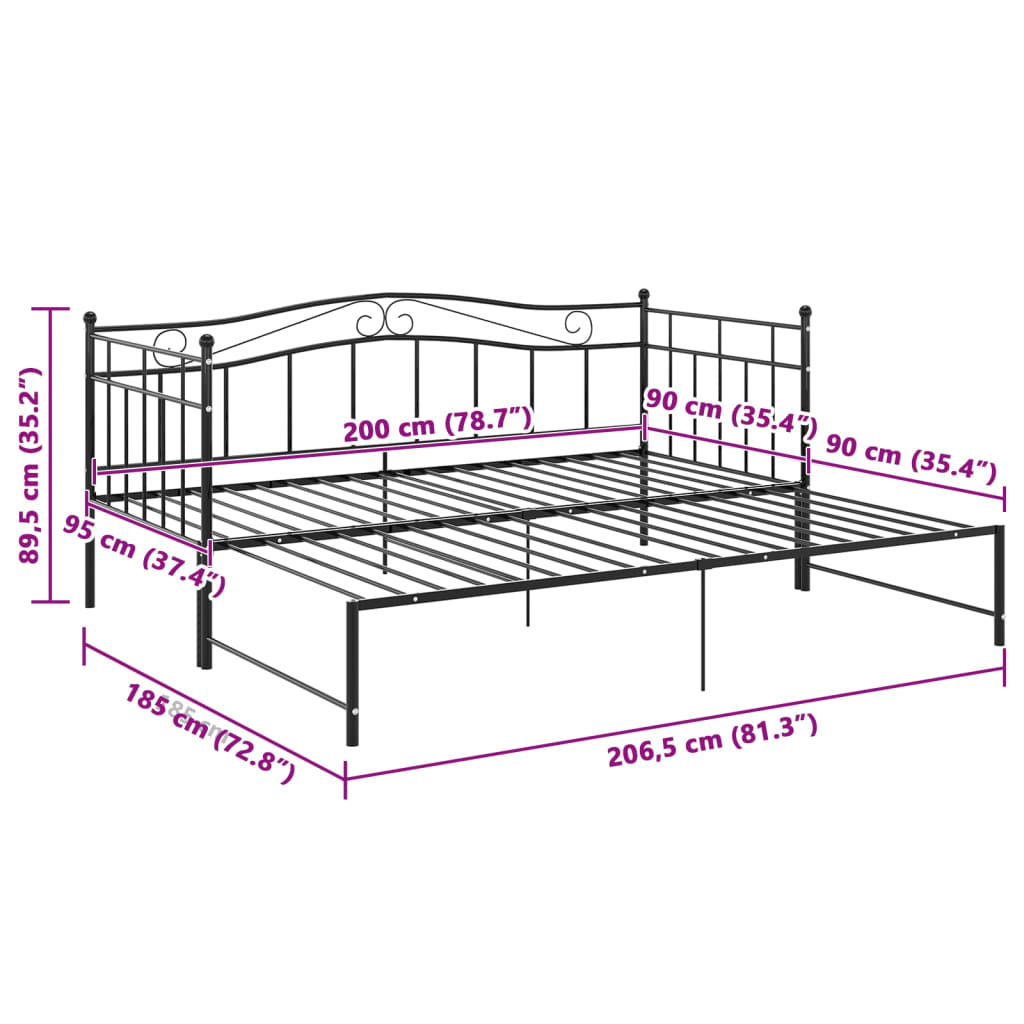Cadre de canapé-lit extensible sans matelas Noir Métal 90x200cm - XIOS