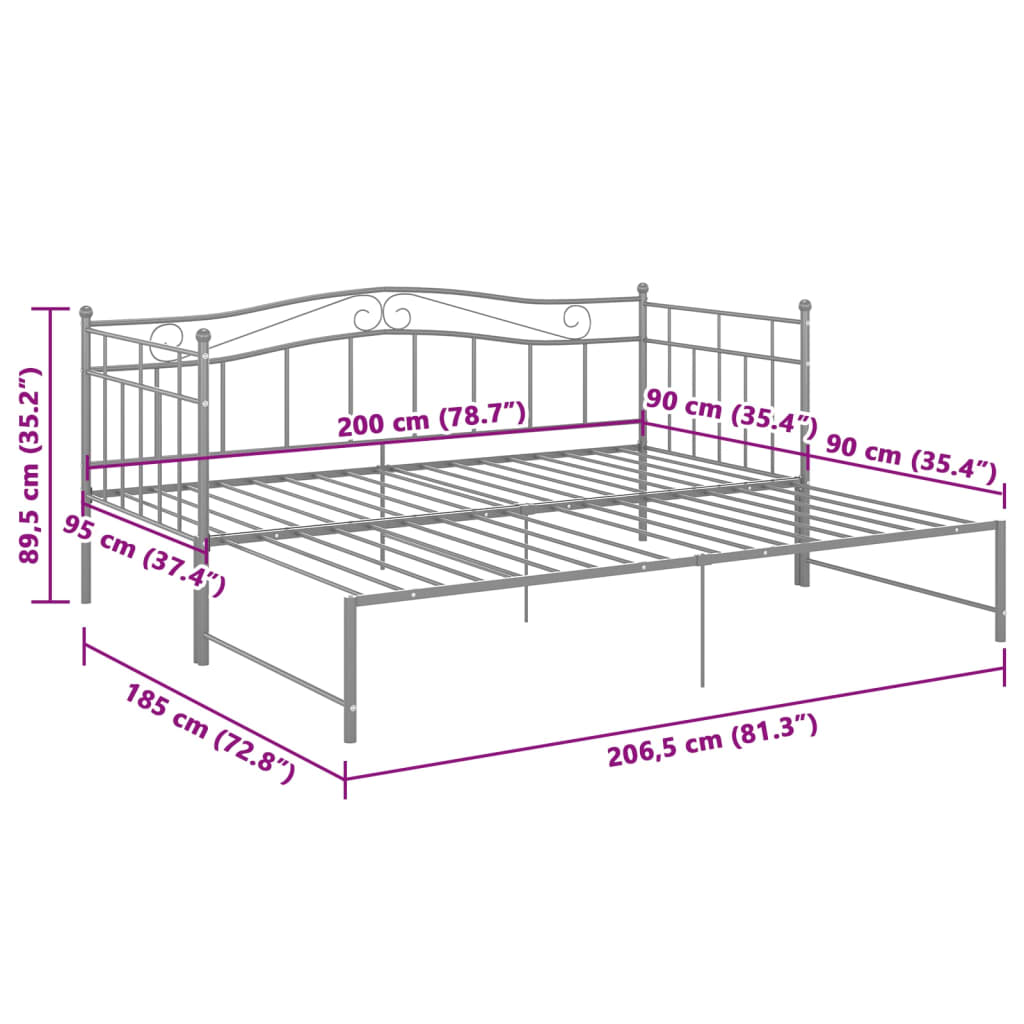 Cadre de canapé-lit extensible sans matelas gris métal 90x200cm - XIOS