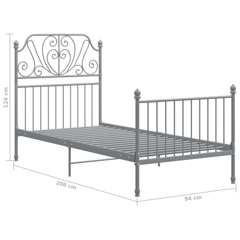 Cadre de lit sans matelas gris métal 90x200 cm - XIOS