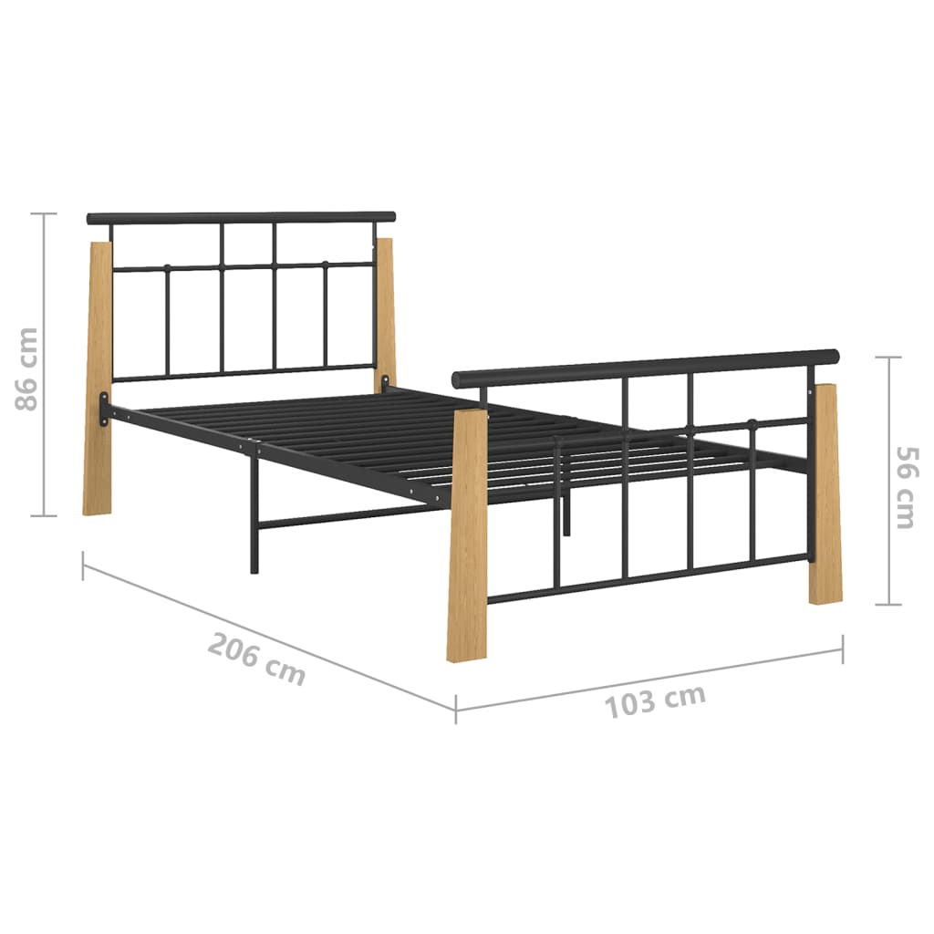 Cadre de lit sans matelas métal bois de chêne massif 90x200 cm - XIOS