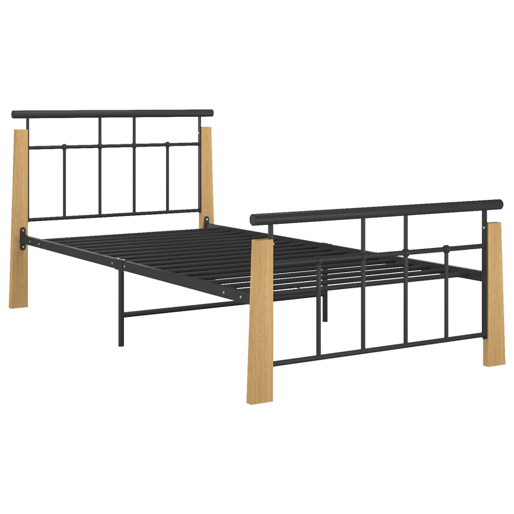Cadre de lit sans matelas métal bois de chêne massif 100x200 cm - XIOS