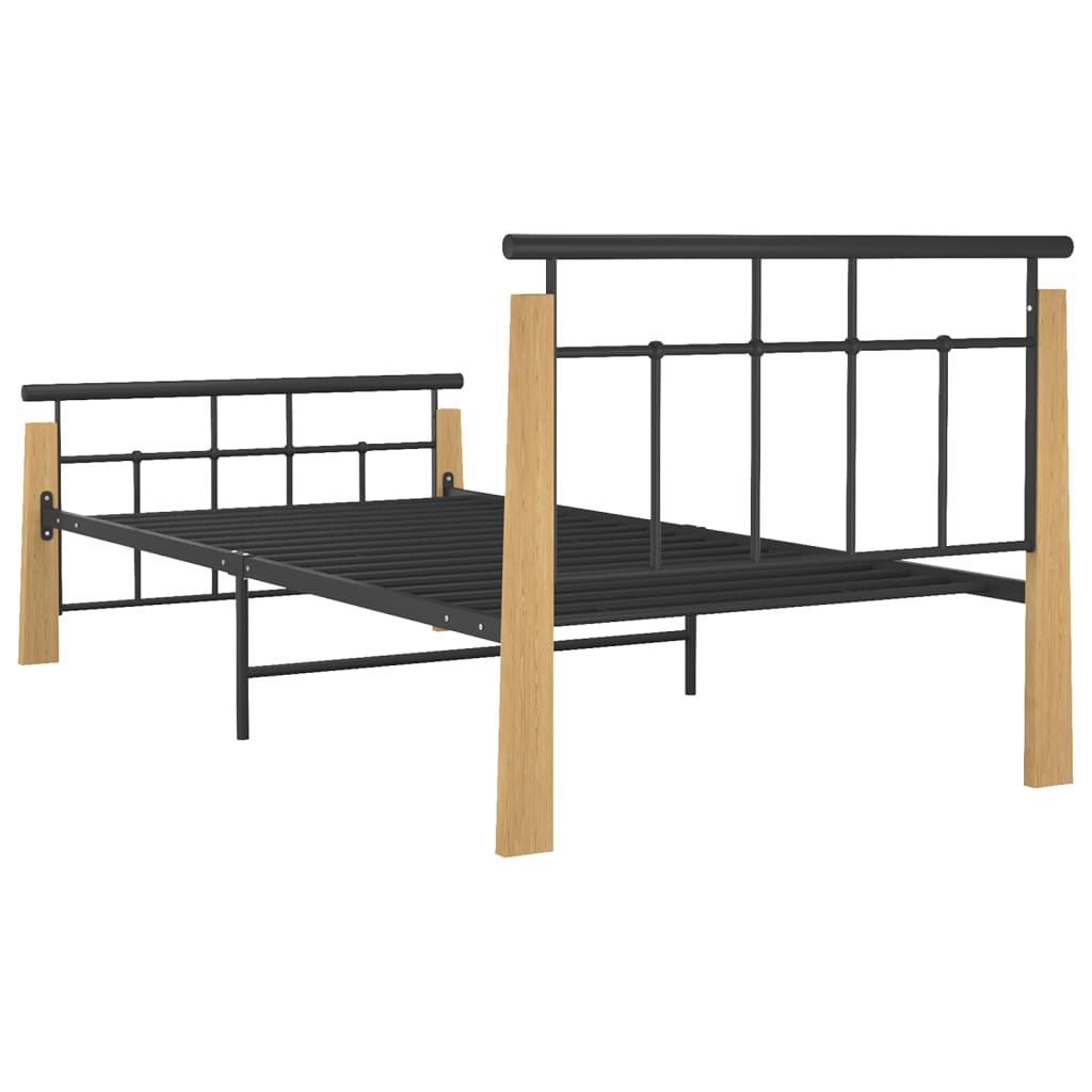 Cadre de lit sans matelas métal bois de chêne massif 100x200 cm - XIOS