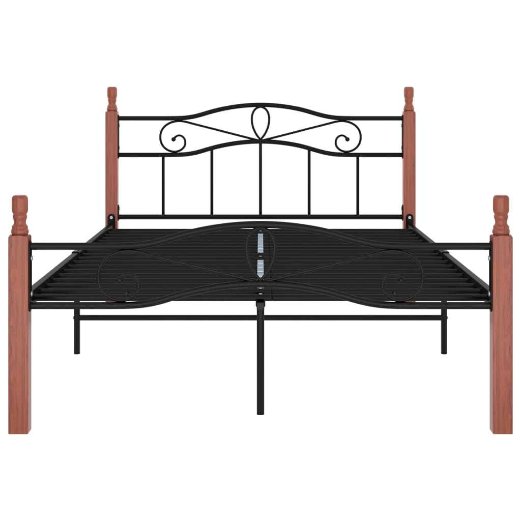 Cadre de lit sans matelas noir métal bois chêne 120x200 cm - XIOS