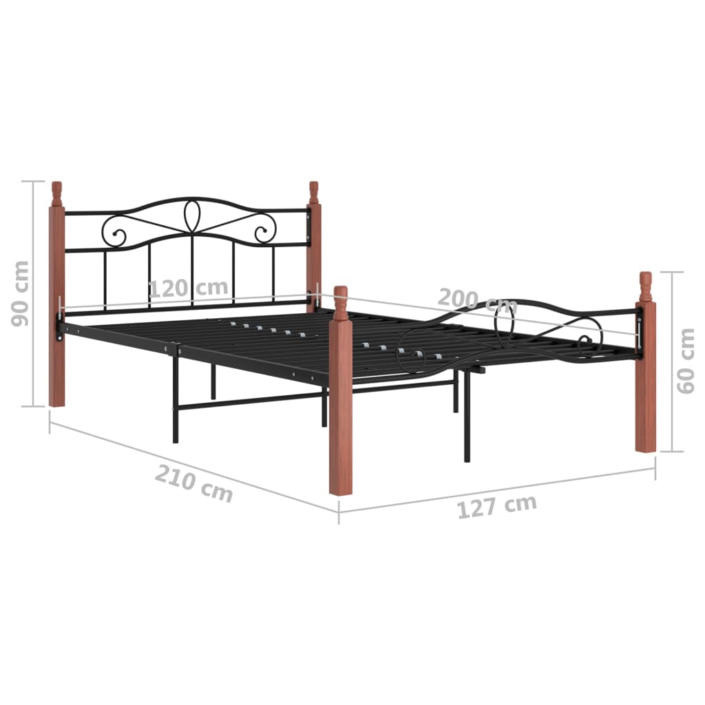 Cadre de lit sans matelas noir métal bois chêne 120x200 cm - XIOS