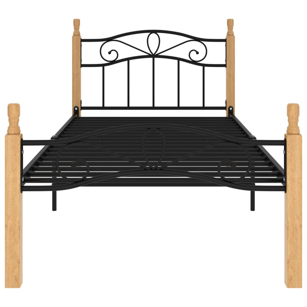 Cadre de lit sans matelas noir métal bois chêne massif 90x200cm - XIOS
