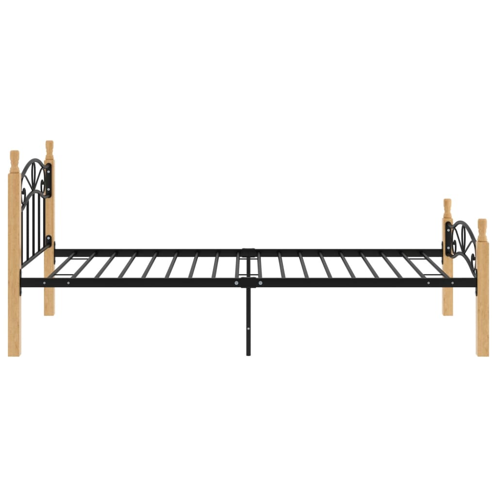 Cadre de lit sans matelas noir métal bois chêne massif 90x200cm - XIOS