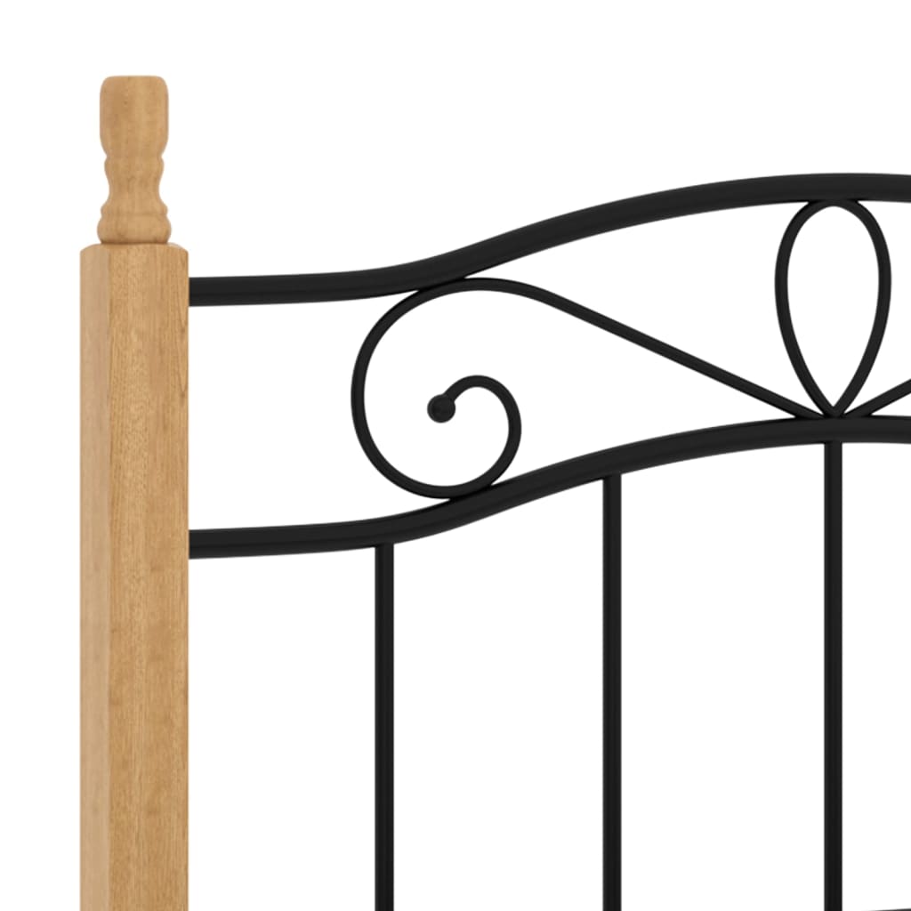Cadre de lit sans matelas noir métal bois chêne massif 90x200cm - XIOS