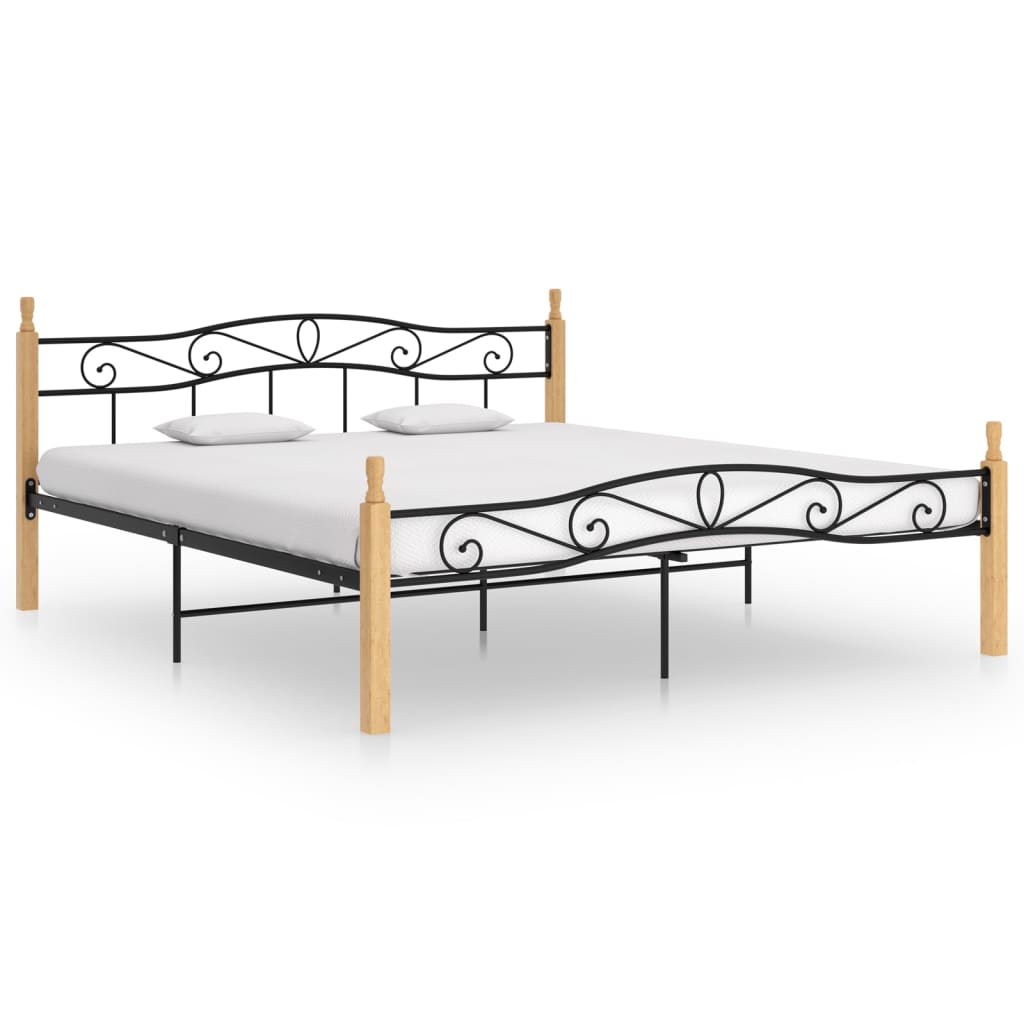 Cadre de lit sans matelas noir métal bois chêne 200x200 cm - XIOS