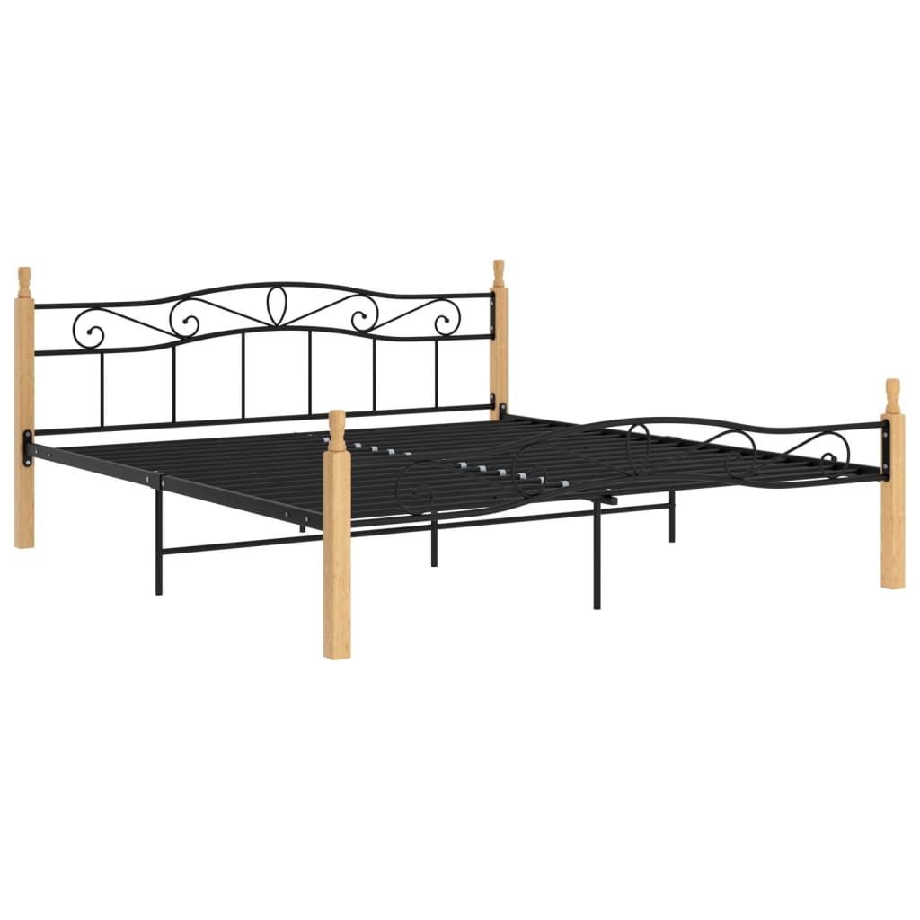 Cadre de lit sans matelas noir métal bois chêne 200x200 cm - XIOS