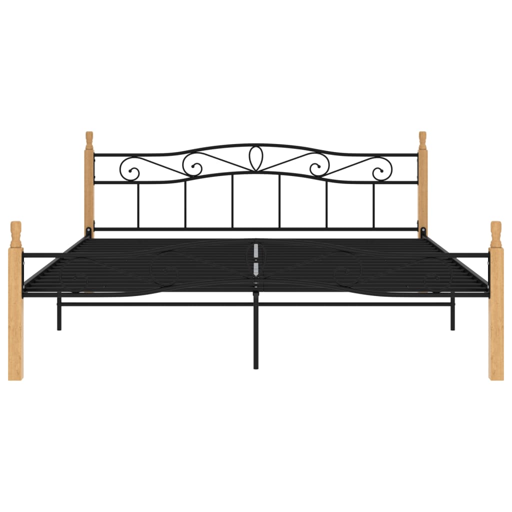 Cadre de lit sans matelas noir métal bois chêne 200x200 cm - XIOS