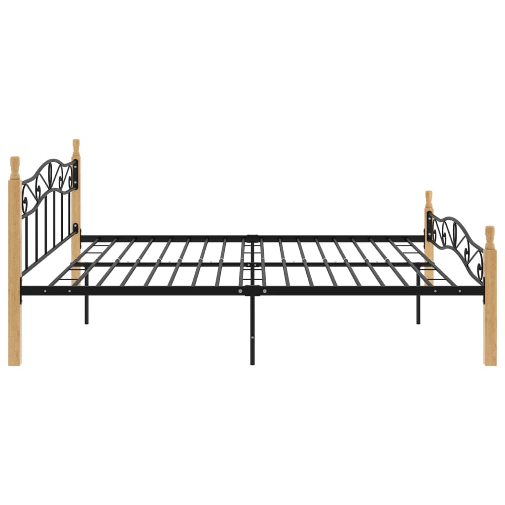 Cadre de lit sans matelas noir métal bois chêne 200x200 cm - XIOS