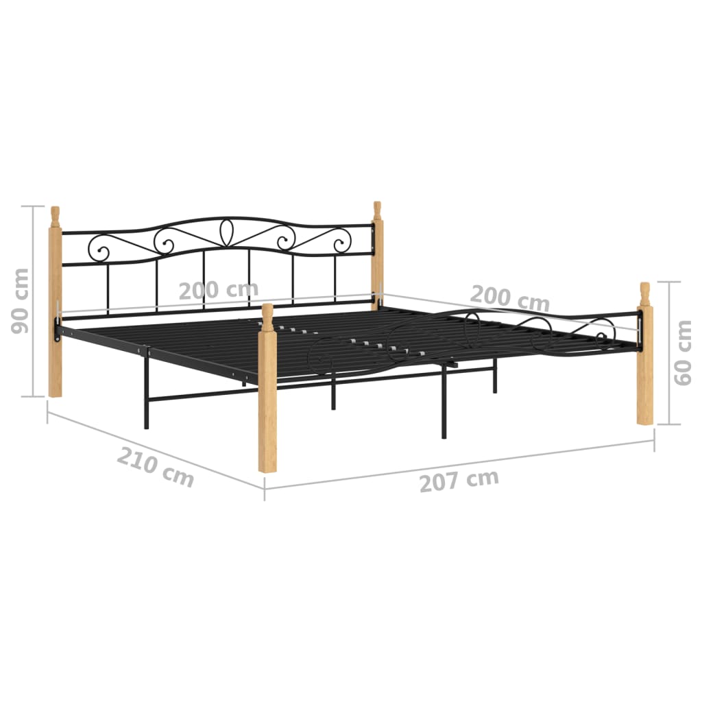 Cadre de lit sans matelas noir métal bois chêne 200x200 cm - XIOS