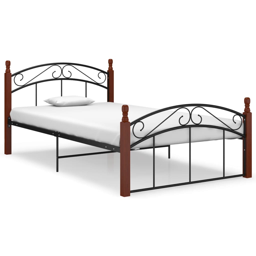 Cadre de lit sans matelas noir métal bois chêne 120x200 cm - XIOS