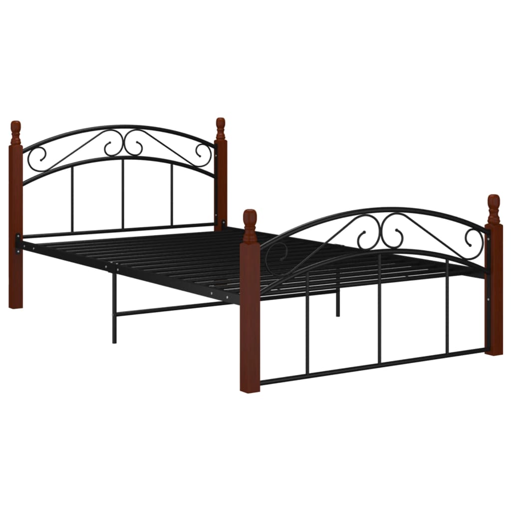 Cadre de lit sans matelas noir métal bois chêne 120x200 cm - XIOS