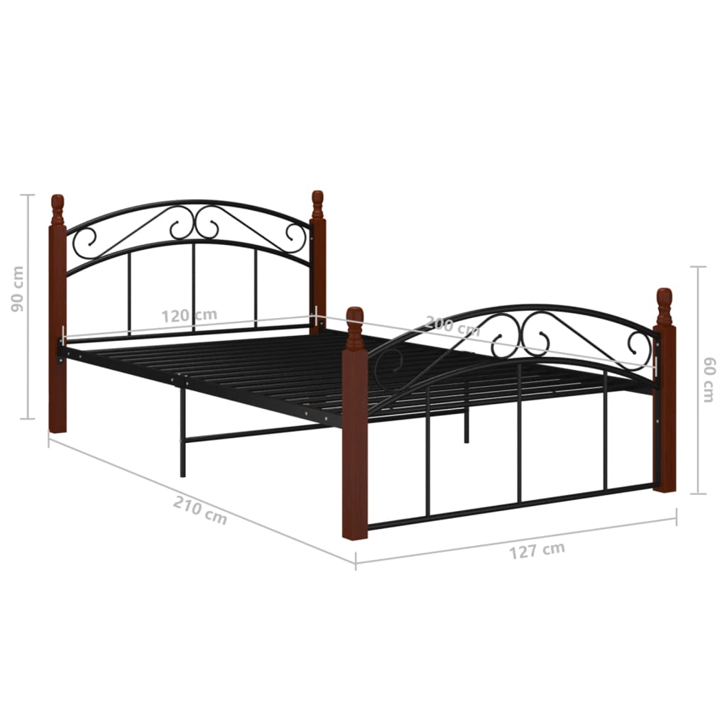 Cadre de lit sans matelas noir métal bois chêne 120x200 cm - XIOS