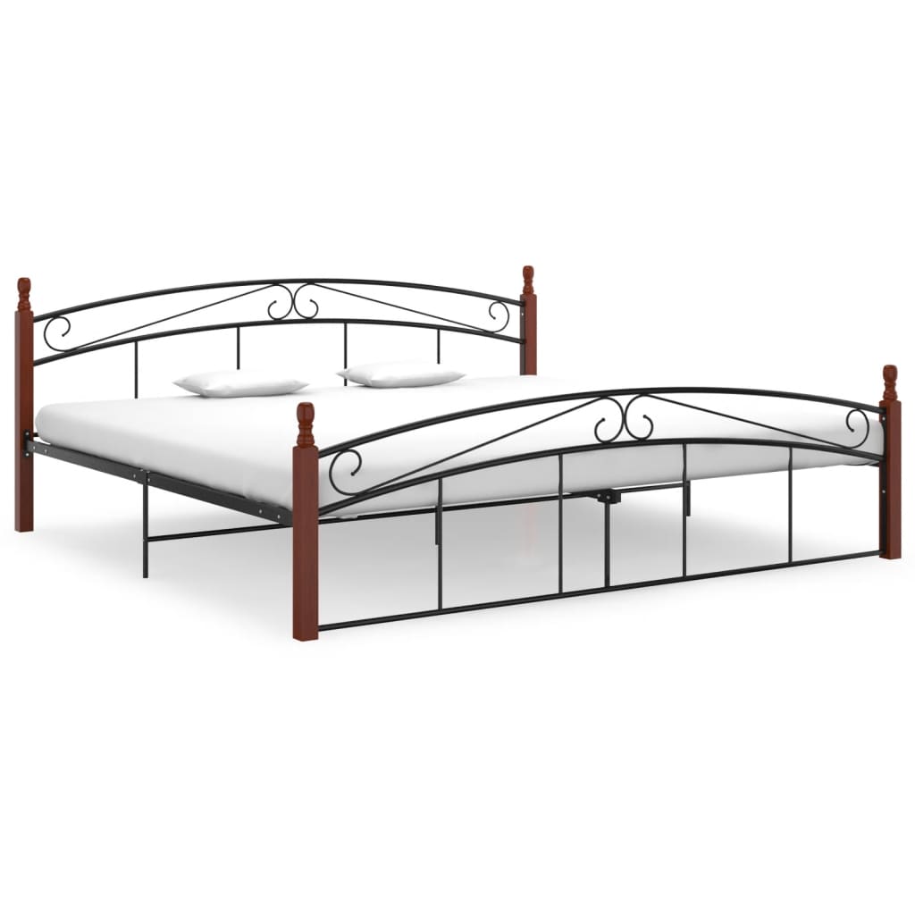 Cadre de lit sans matelas noir métal bois chêne 200x200 cm - XIOS