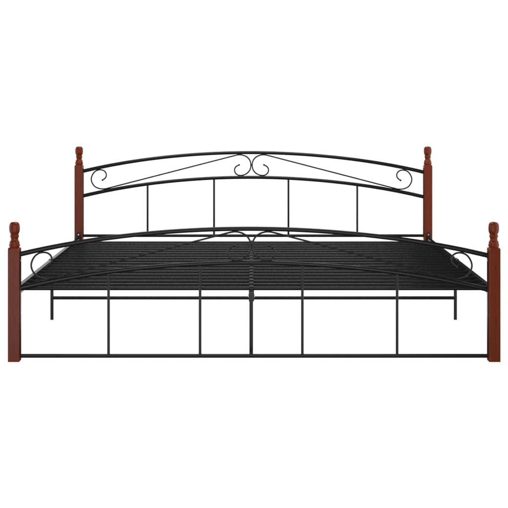 Cadre de lit sans matelas noir métal bois chêne 200x200 cm - XIOS