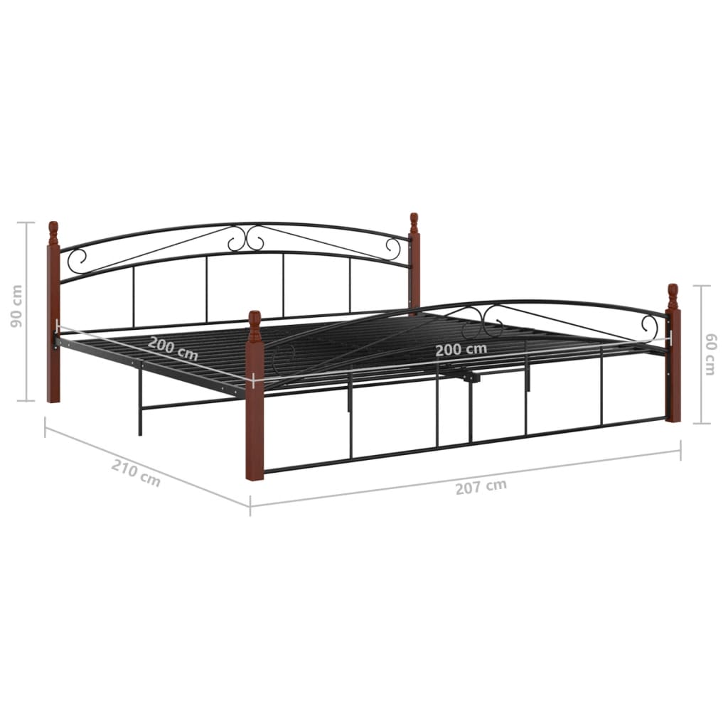 Cadre de lit sans matelas noir métal bois chêne 200x200 cm - XIOS