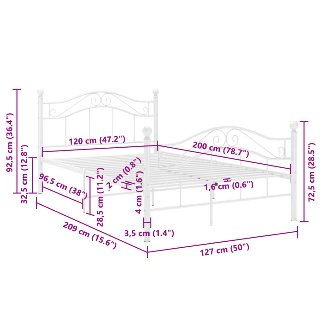 Cadre de lit sans matelas blanc métal 120x200 cm - XIOS