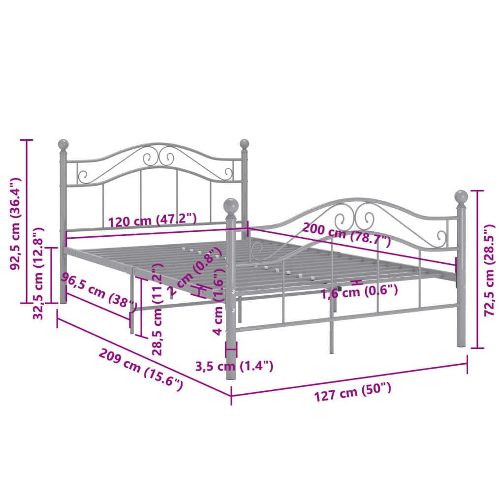 Cadre de lit sans matelas gris métal 120x200 cm - XIOS