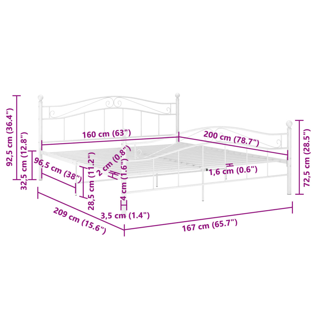 Cadre de lit sans matelas blanc métal 160x200 cm - XIOS