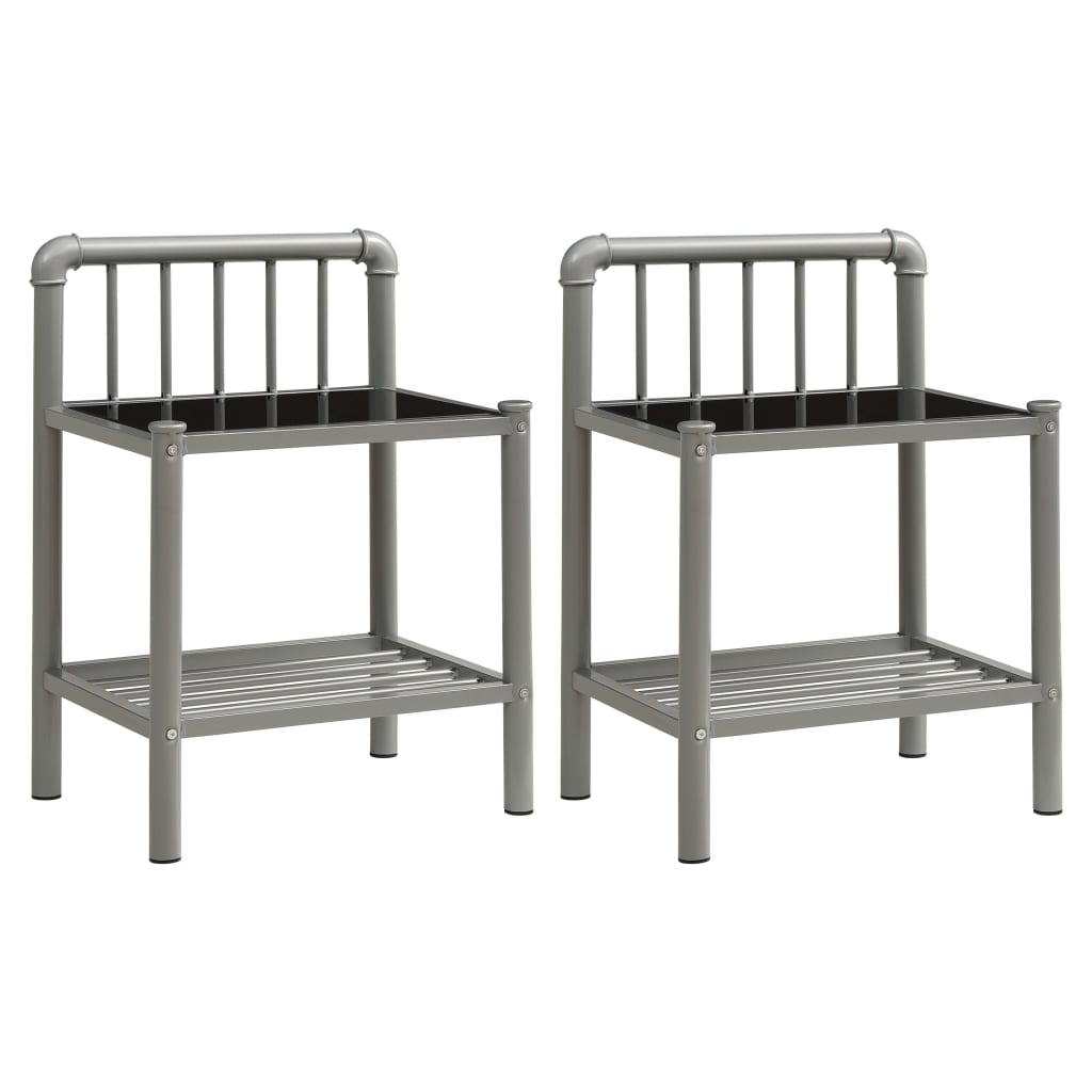 Tables de chevet 2 pcs Gris et noir Métal et verre - XIOS