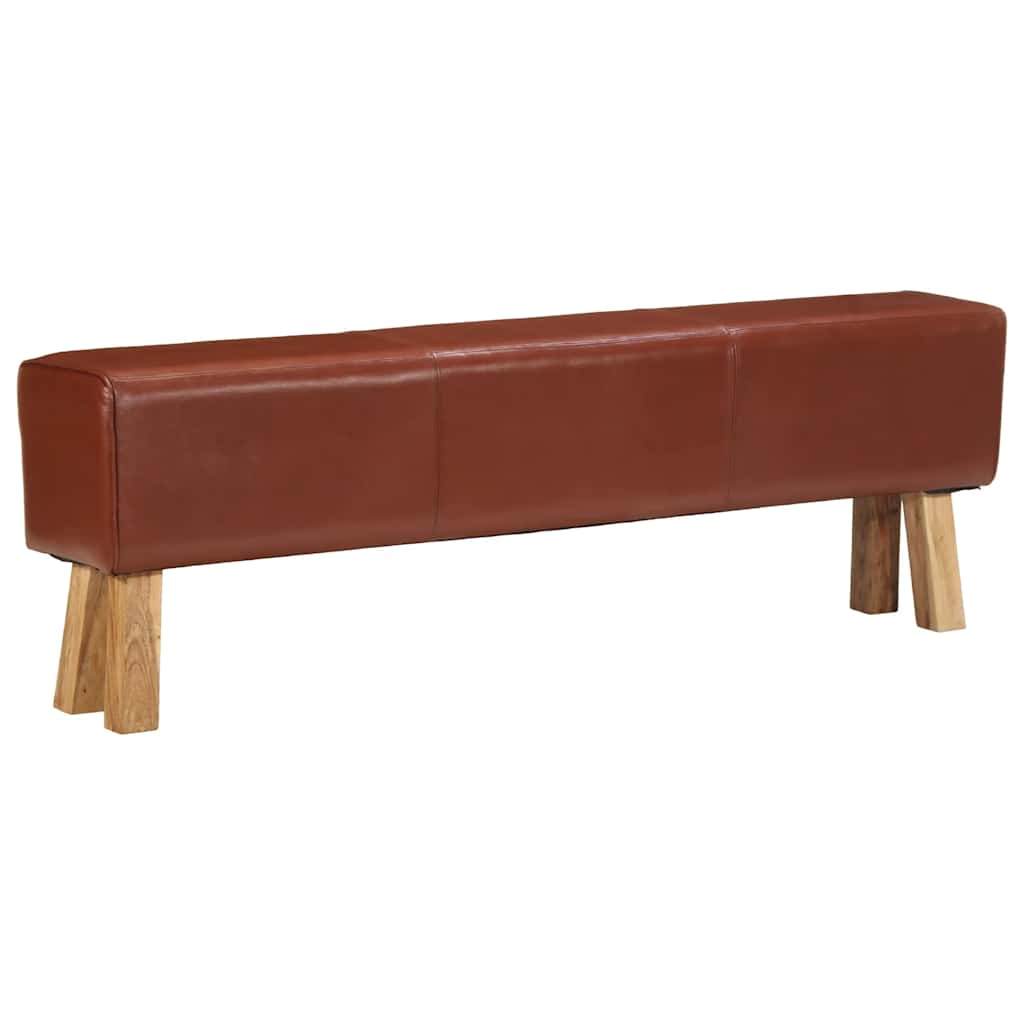 Banc saut de cheval 160 cm Marron Cuir véritable et bois acacia - XIOS