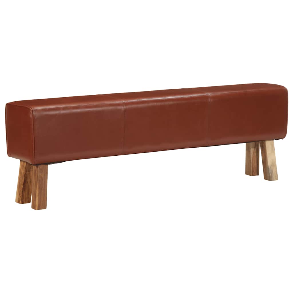Banc saut de cheval 160 cm Marron Cuir véritable et bois acacia - XIOS