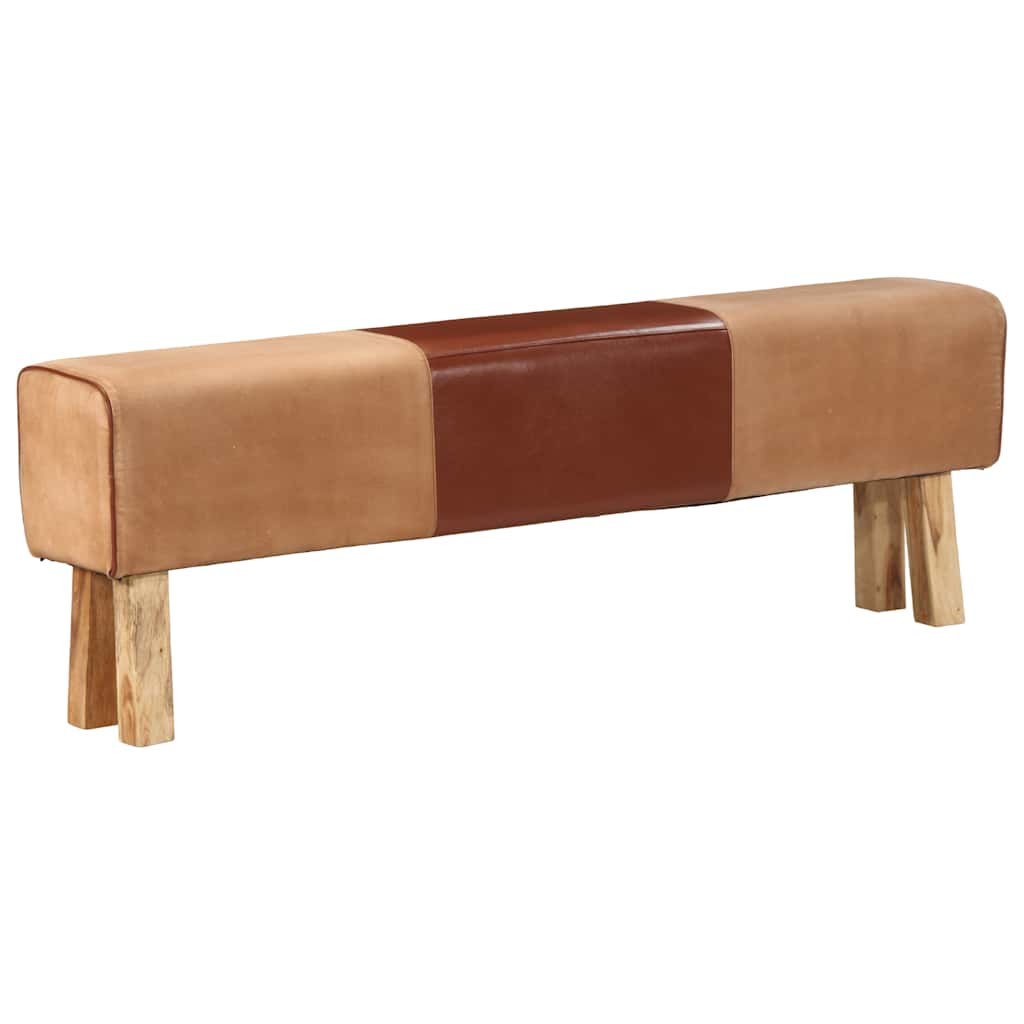 Banc saut de cheval 160 cm Marron Cuir véritable et bois acacia - XIOS