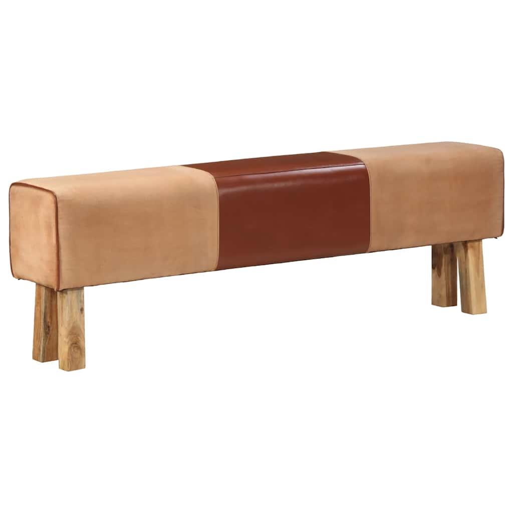 Banc saut de cheval 160 cm Marron Cuir véritable et bois acacia - XIOS