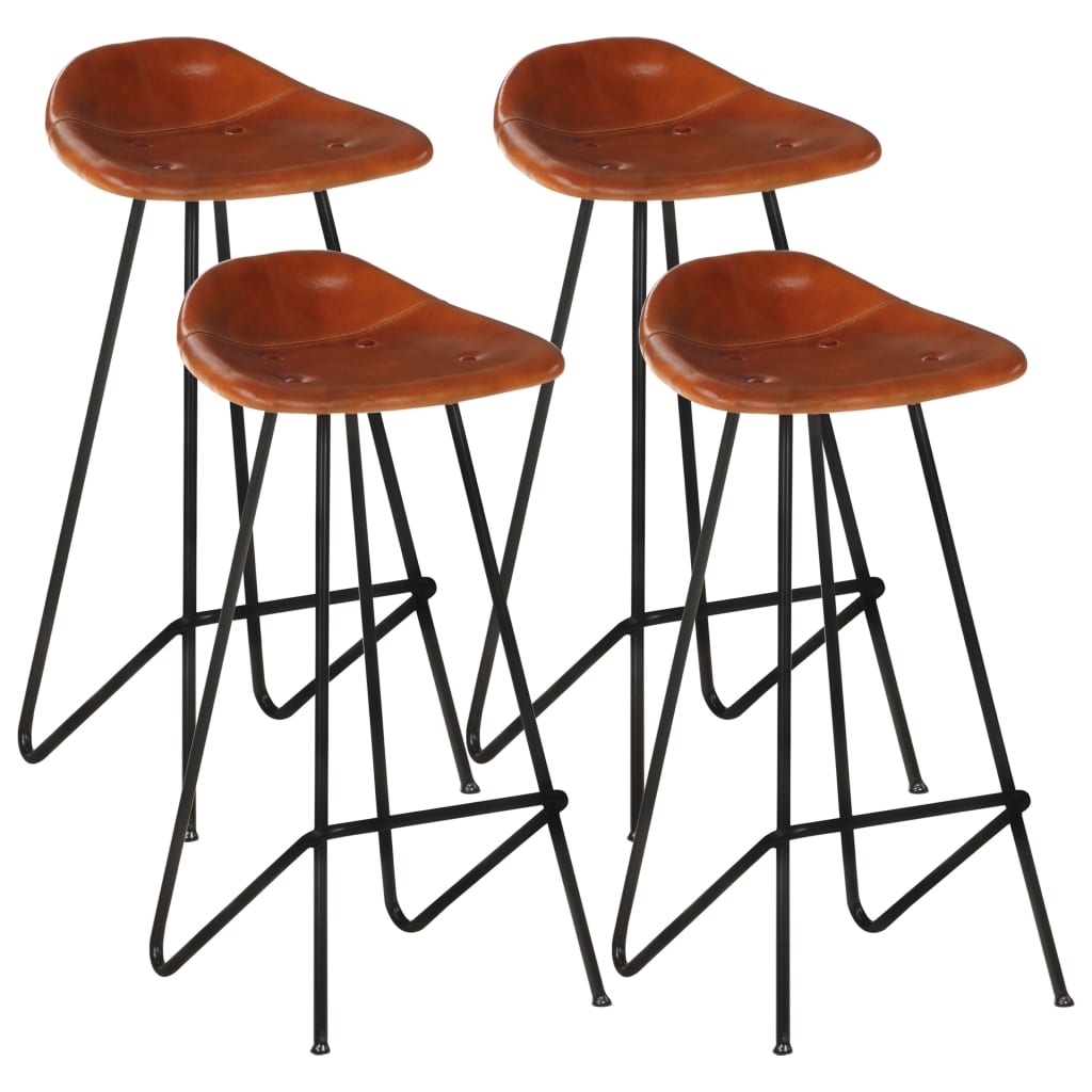 Tabourets de bar lot de 4 marron cuir véritable - XIOS