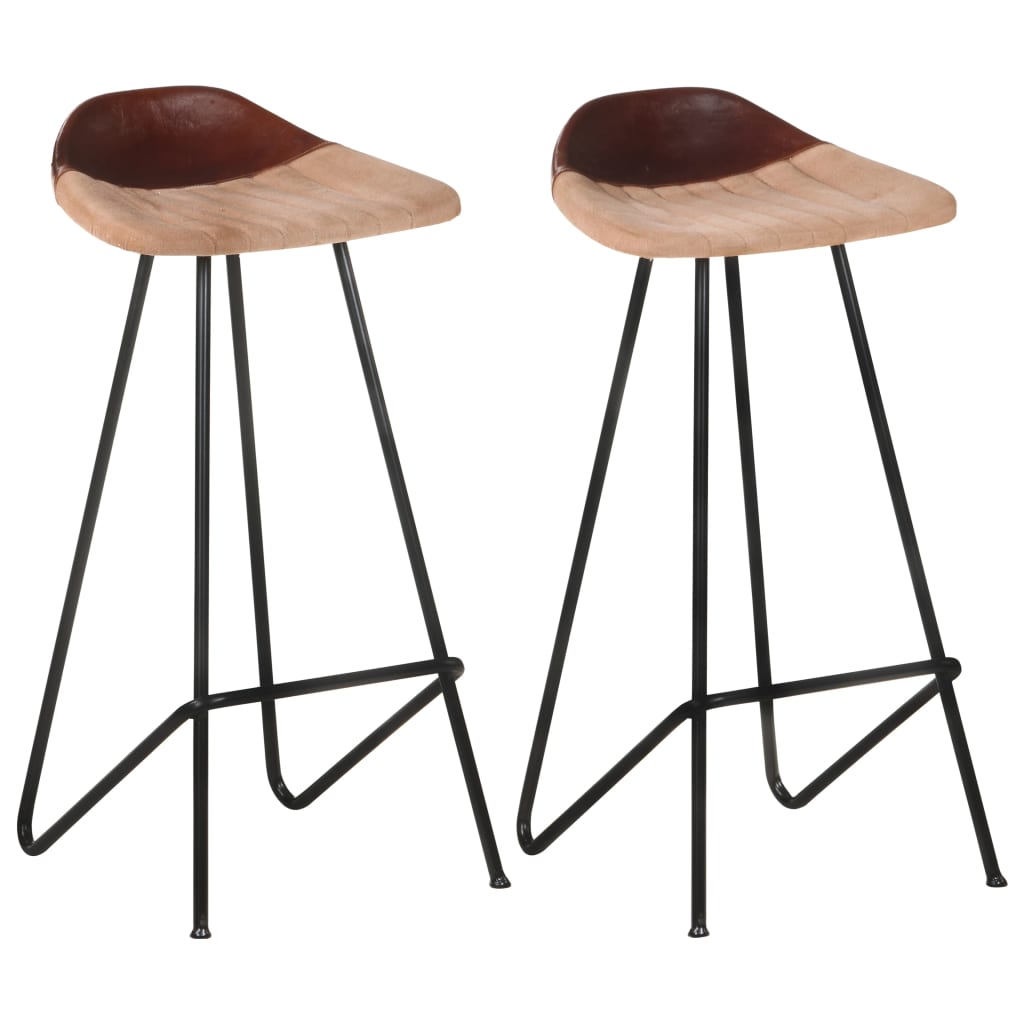 Tabourets de bar lot de 2 marron cuir véritable - XIOS