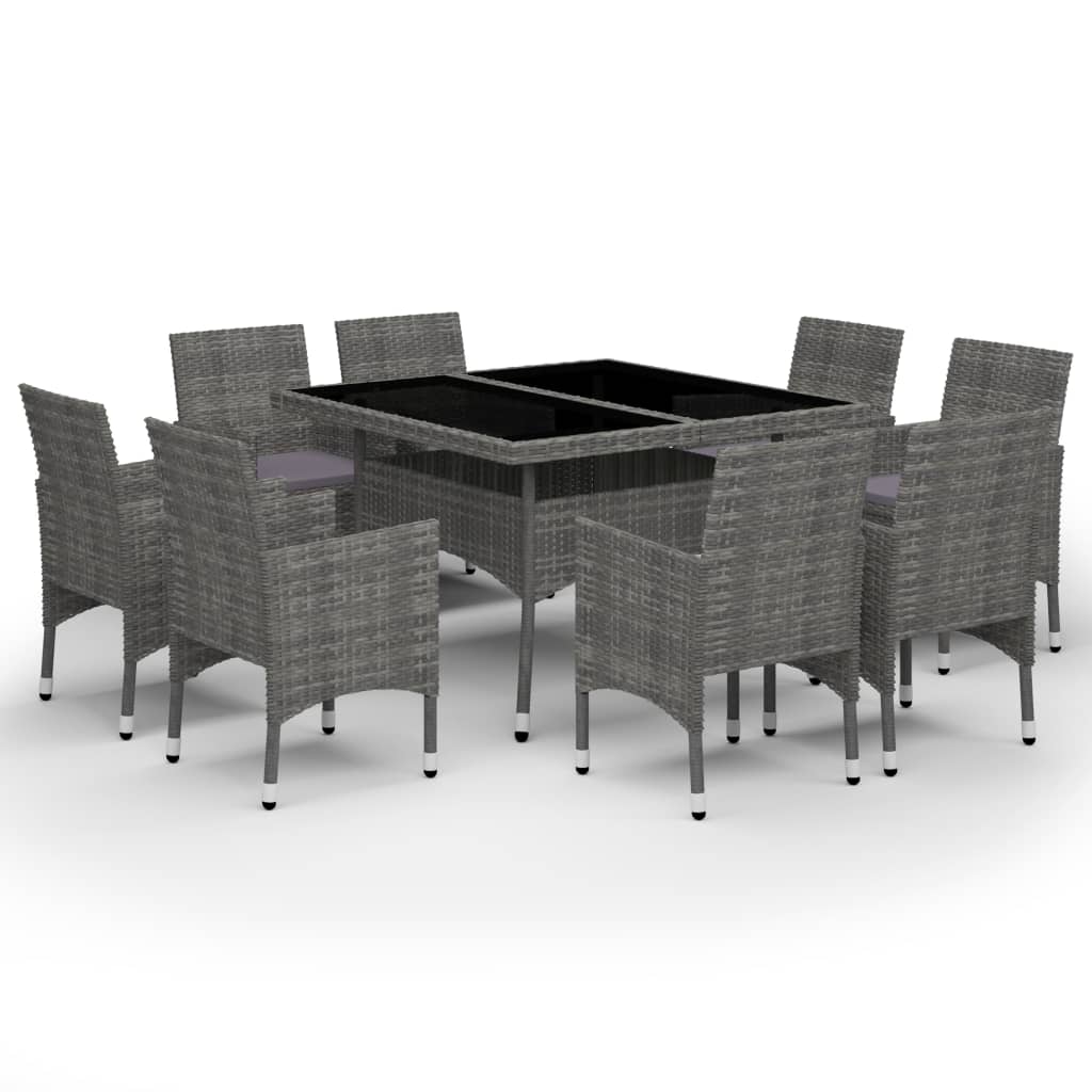 Ensemble à manger de jardin 9 pcs Résine tressée et verre Gris