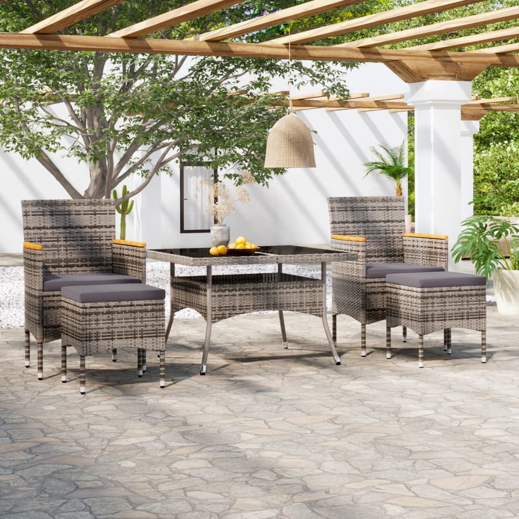 Ensemble à Manger jardin 5 pcs résine tressée verre trempé Gris