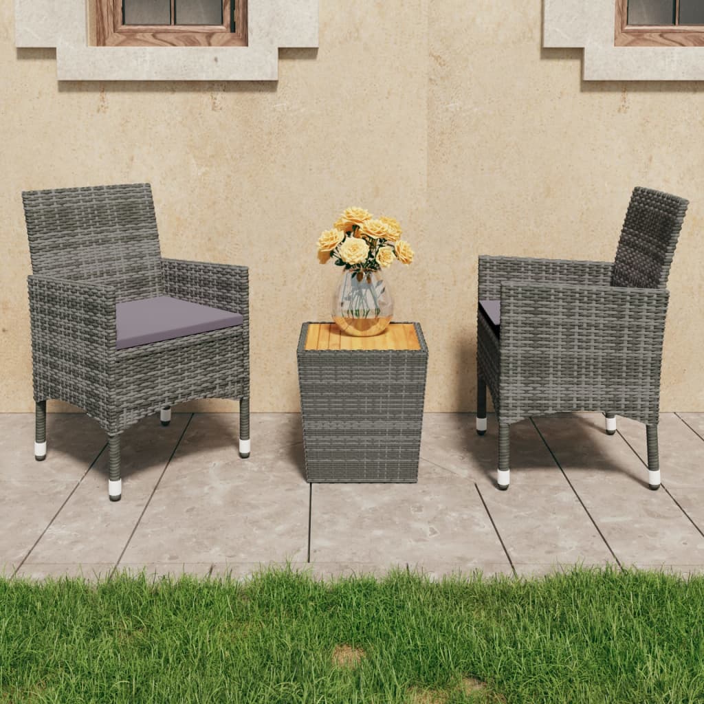 Ensemble de bistro 3 pcs Résine tressée et bois d'acacia Gris