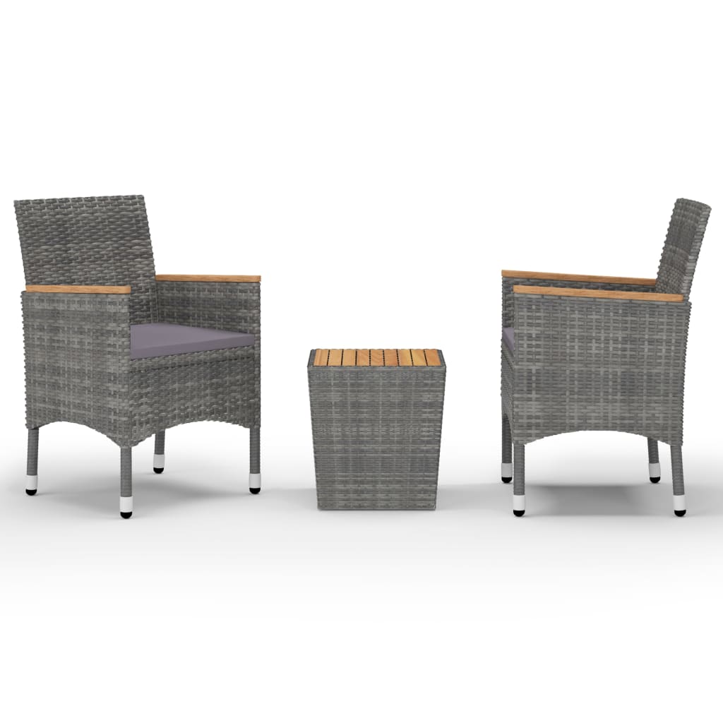 Ensemble de bistro 3 pcs Résine tressée et bois d'acacia Gris