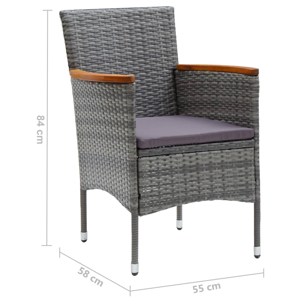 Ensemble de bistro 3 pcs Résine tressée et bois d'acacia Gris