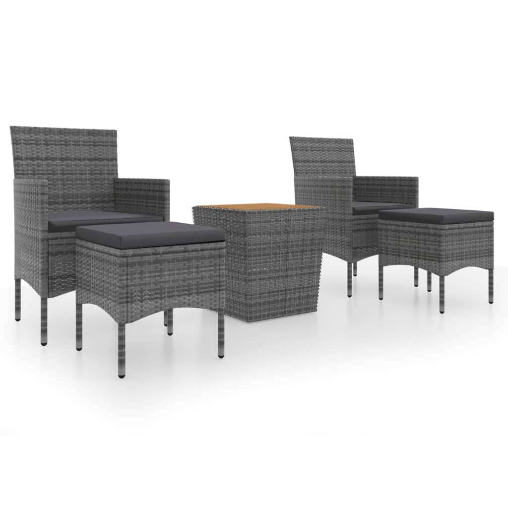 Ensemble de bistro de jardin 5pcs Résine tressée et acacia Gris